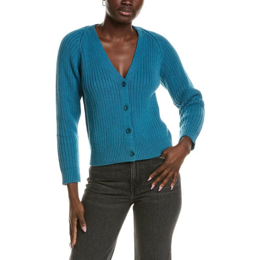 Emerson Fry Womens  Low V-Neck Cardigan, Blue